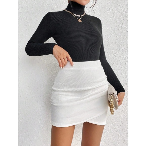 minimalist Tulip Hem Bodycon waffle knit mini Skirt - Picture 2 of 12